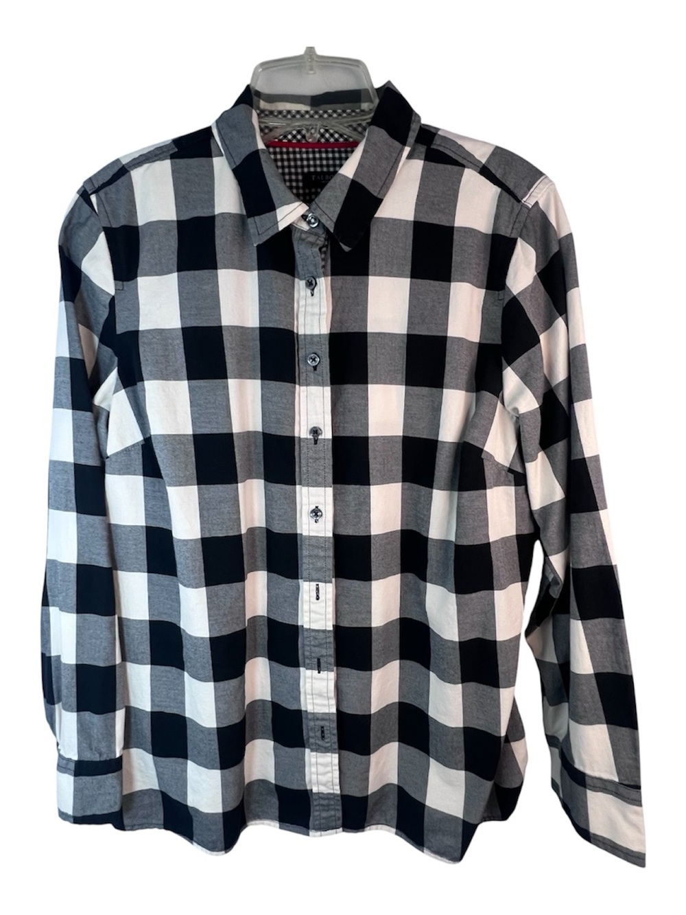 Talbot’s Petite Black and Cream Plaid Button Down Shirt-Size Lp
